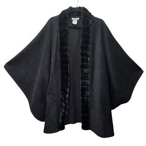 Anthony Richards Faux Fur Poncho Womens OS Black Mob Wife Old Money Fleece Boho